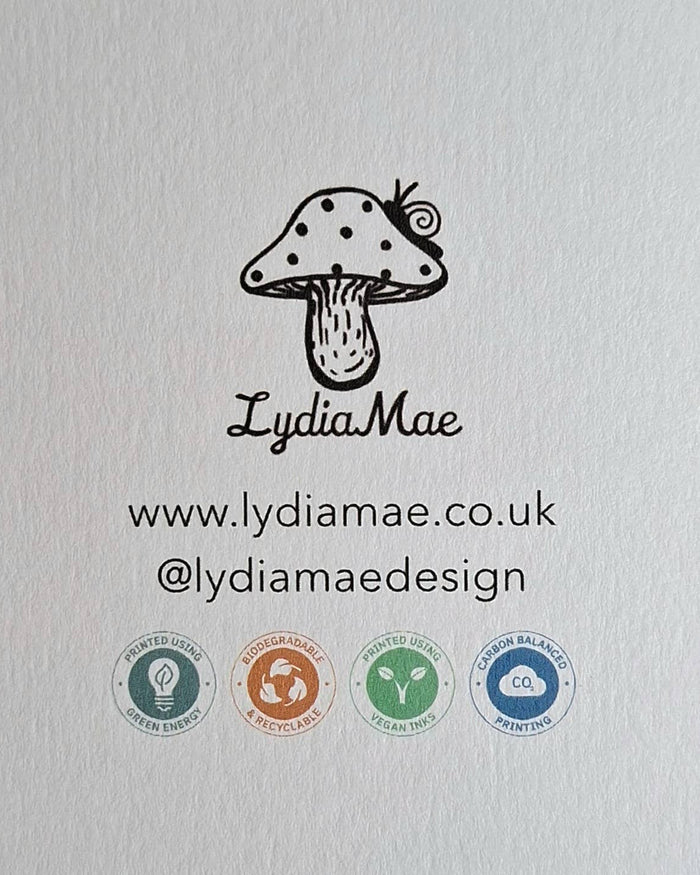 Logo and branding elements for Lydia Mae on a textured gray background