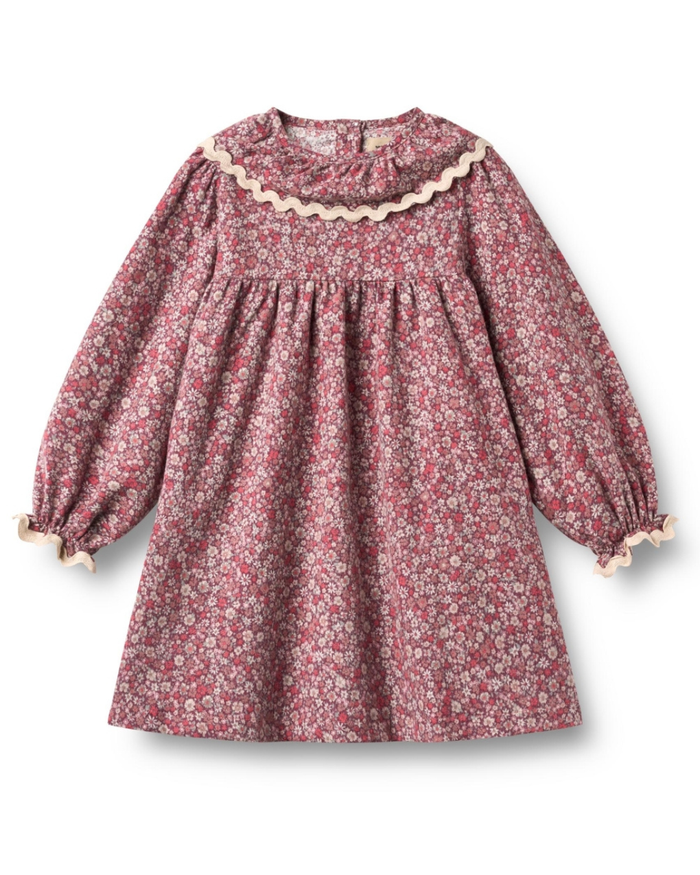 Elvira Wheat Organic Cotton Dress - Long Sleeve Collar Dress - Wheat
