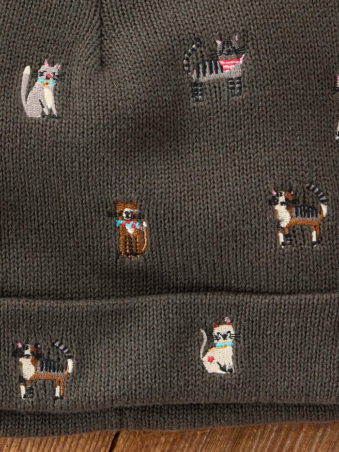 Embroidered Beanie - Charcoal Cats-view 2