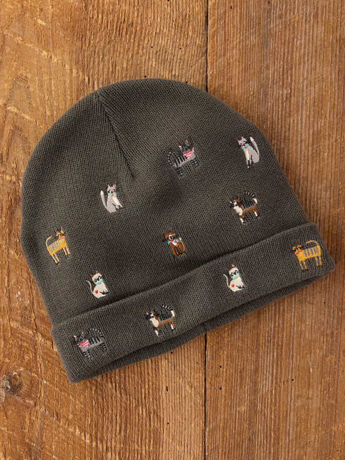 Embroidered Beanie - Charcoal Cats-view 3