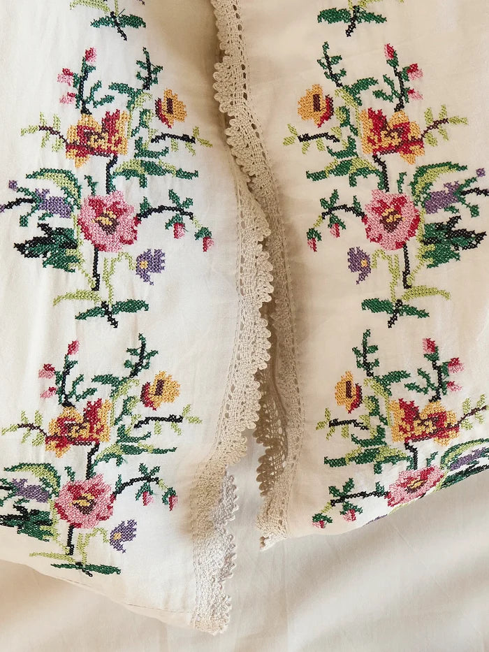 Embroidered Cotton Sheet Set - Cream-view 2