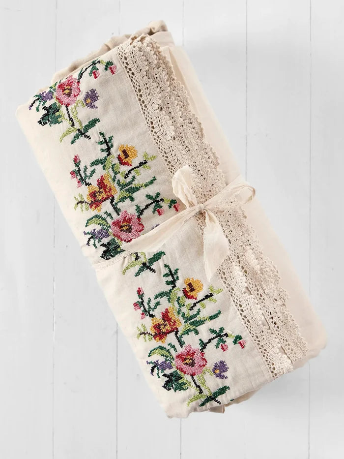 Embroidered Cotton Sheet Set - Cream-view 4