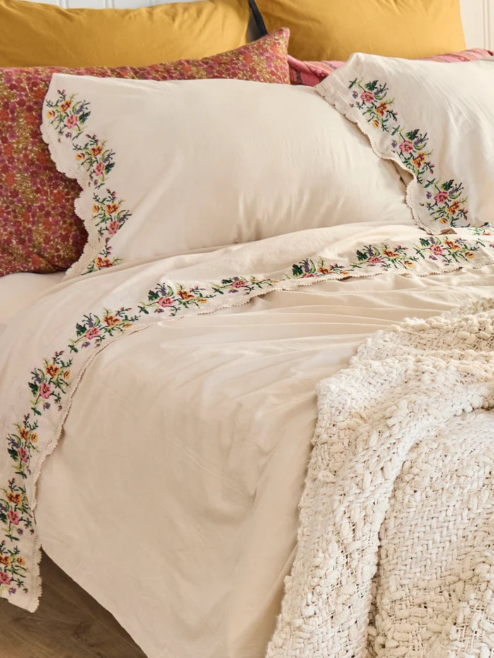 Embroidered Cotton Sheet Set - Cream-view 5