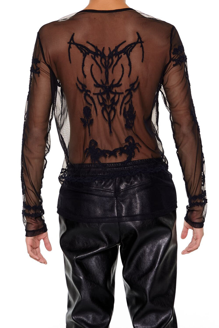 Embroidered Sheer Mesh Top