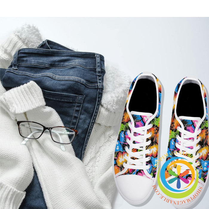 Everythings Hibiscus Bright Ladies Low Top Canvas Shoes