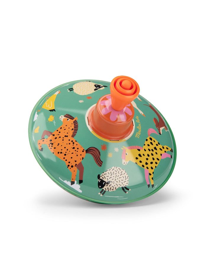 Farm Animals Metal Spinning Top – Classic Tin Toy - Moulin Roty