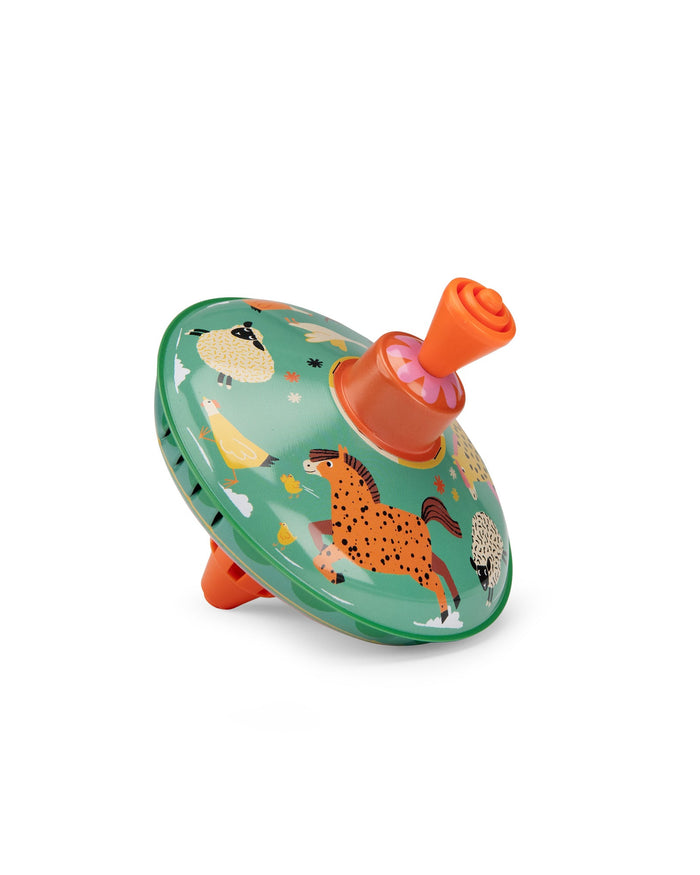 Farm Animals Metal Spinning Top – Classic Tin Toy - Moulin Roty