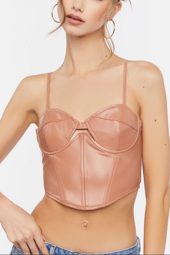 Faux Leather Cutout Bustier Top