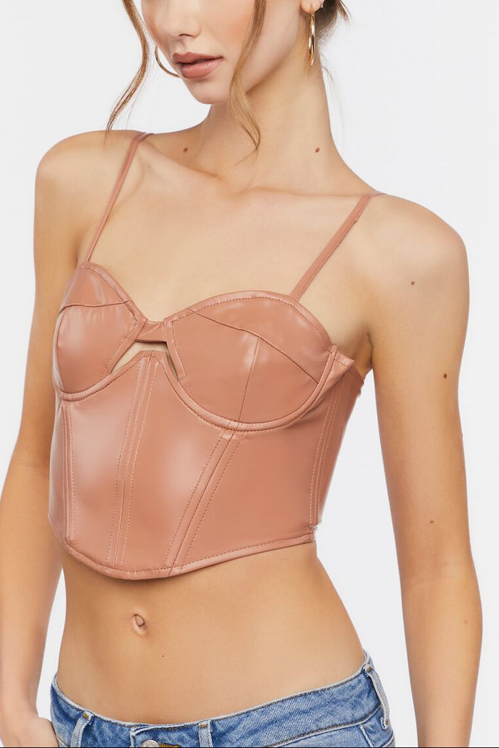 Faux Leather Cutout Bustier Top