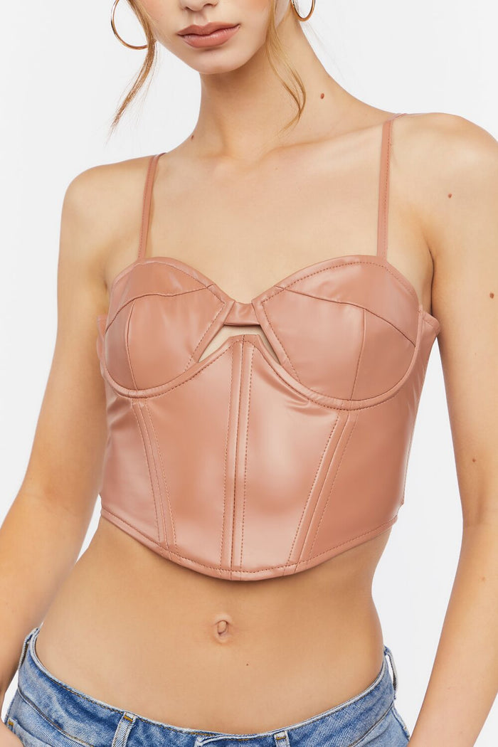 Faux Leather Cutout Bustier Top