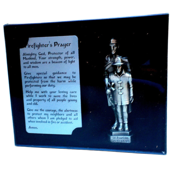 Saint Florian with firefighter pewter Figure boxed with prayer card