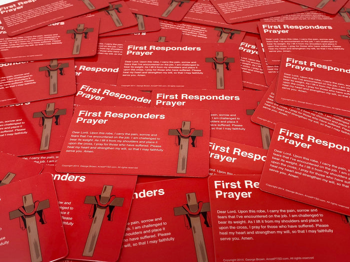 first responders prayer card thin red line firefighter robed cross ptsd prevention