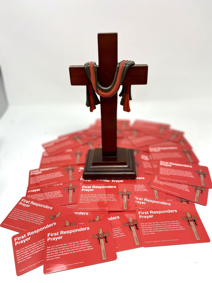 first responders prayer card thin red line firefighter robed cross ptsd prevention