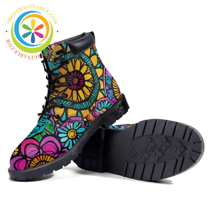 Floral Mandala - Leather Martin Boots