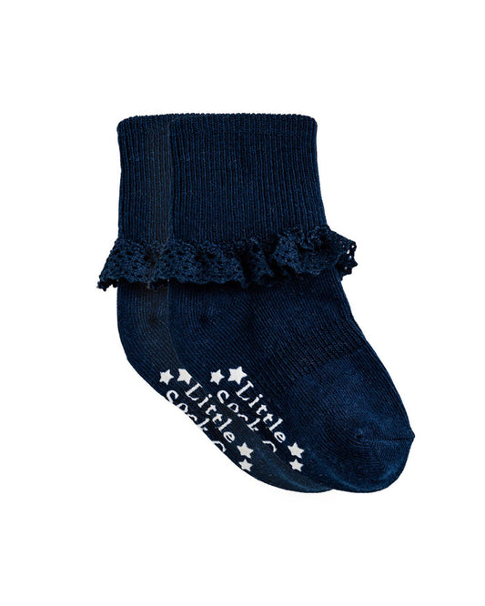 Frilly Non-Slip Stay-On Baby and Toddler Socks - Plain Navy - The Little Sock Company