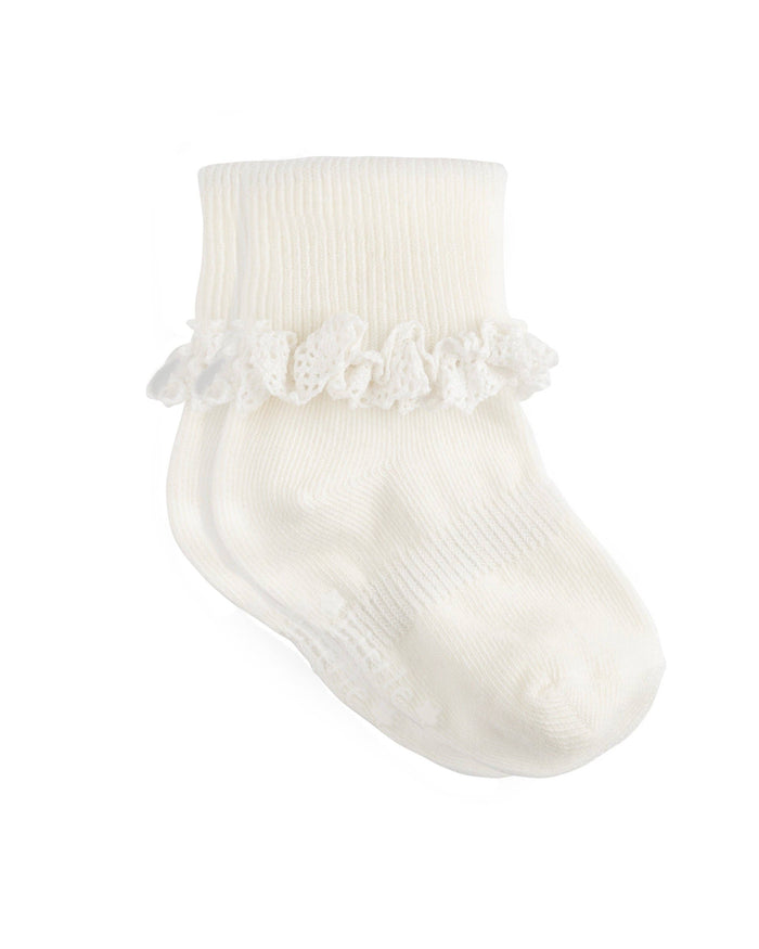 Frilly Non-Slip Stay-On Socks - Pearl White - The Little Sock Company