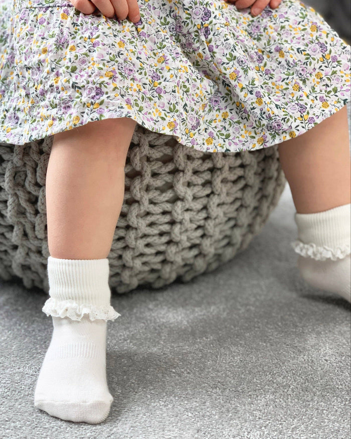 Frilly Non-Slip Stay-On Socks - Pearl White - The Little Sock Company