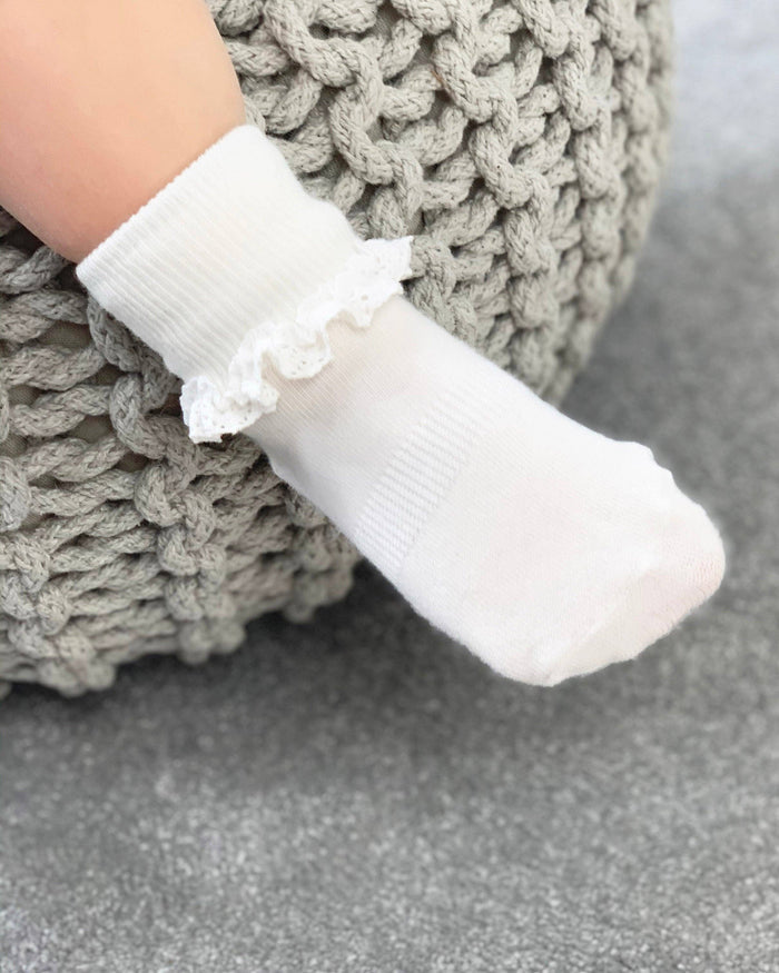 Frilly Non-Slip Stay-On Socks - Pearl White - The Little Sock Company