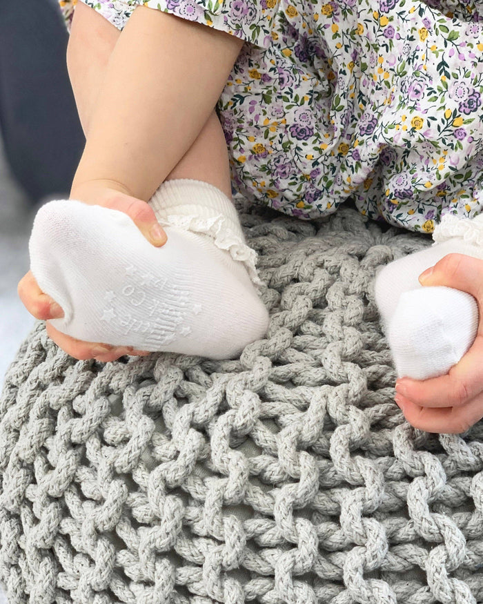 Frilly Non-Slip Stay-On Socks - Pearl White - The Little Sock Company