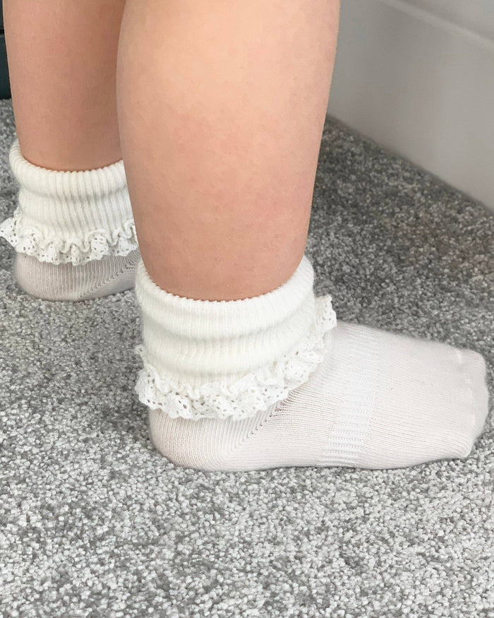Frilly Non-Slip Stay-On Socks - Pearl White - The Little Sock Company