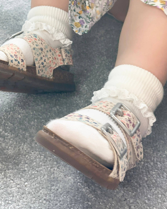 Frilly Non-Slip Stay-On Socks - Pearl White - The Little Sock Company