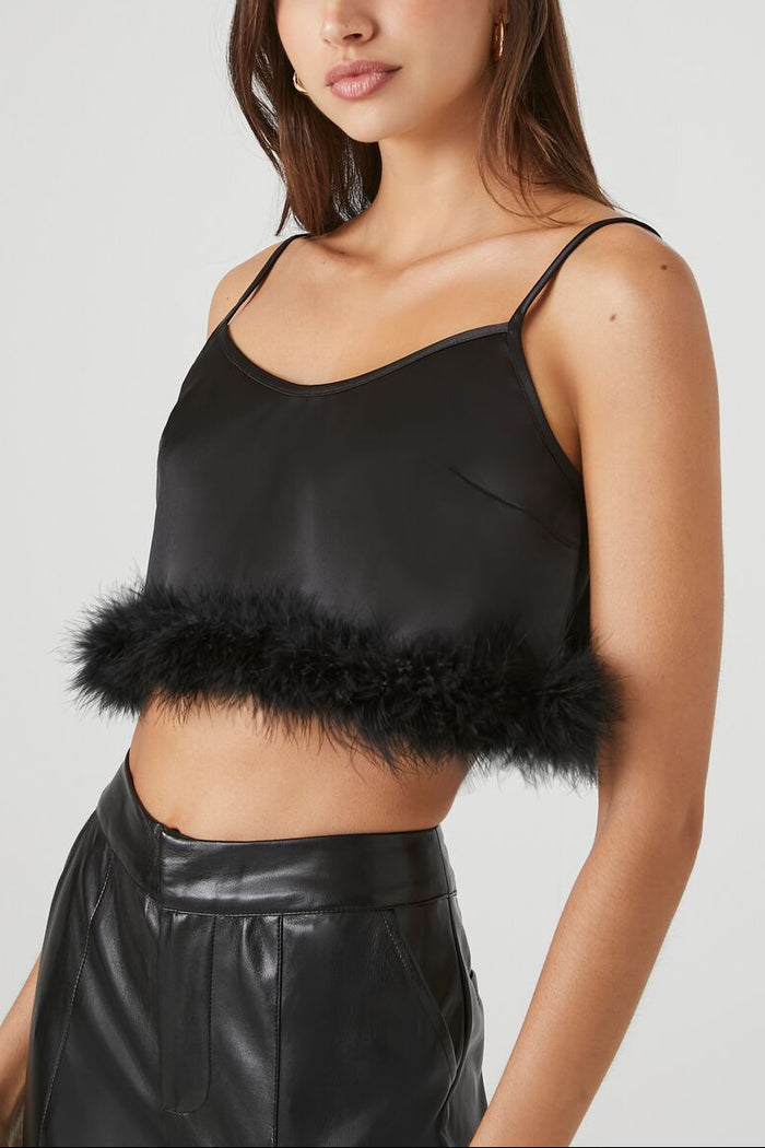 Fur-Trim Cropped Cami