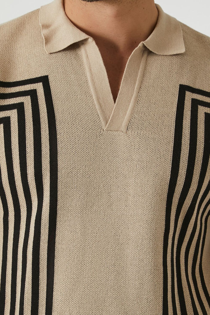 Geo Sweater-Knit Polo Shirt