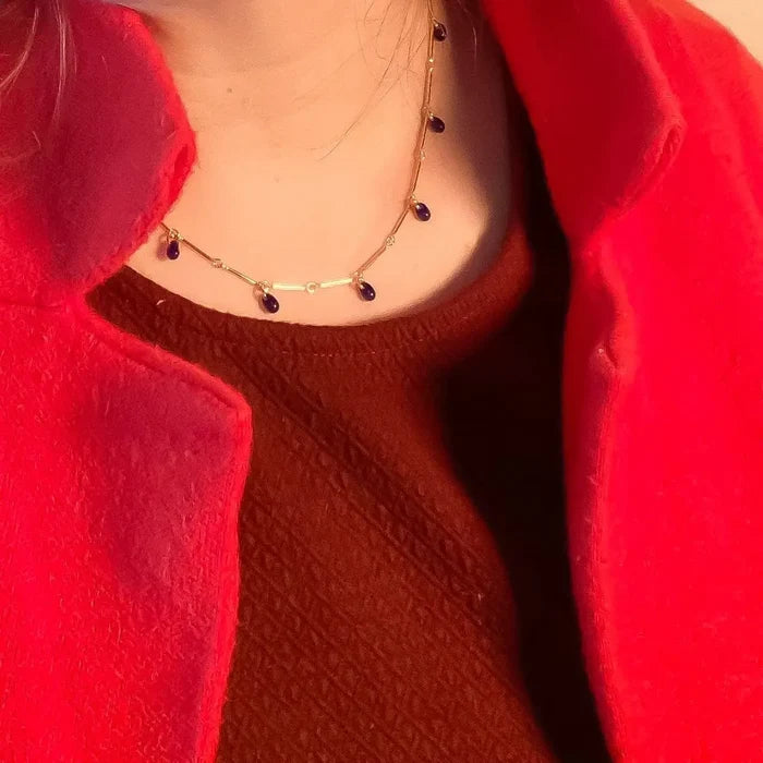 Glass Teardrop Fringe 16" Necklace