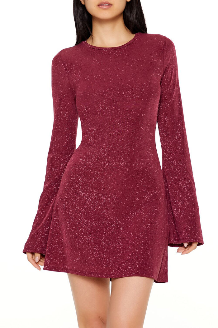 Glitter Bell-Sleeve Mini Dress