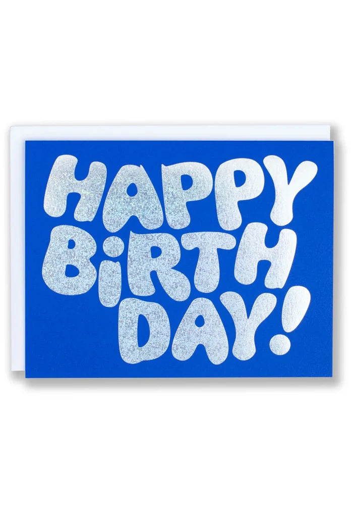 Glitter Foil on Blue Happy Birthday Note Card Apothecary Banquet Atelier & Workshop