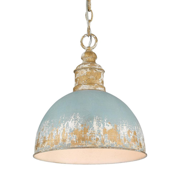 Pendant Golden Lighting 0809-M VG-TEAL Allison Distressed Antique Teal Metal Pendant Golden Lighting