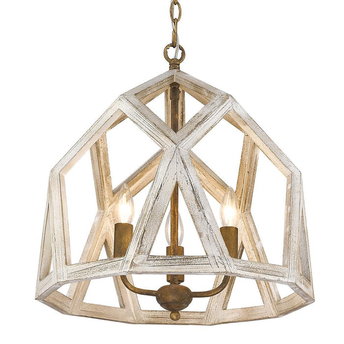 Pendant Golden Lighting 0881-3P BC Asher 3 Light White Wood Pendant Golden Lighting