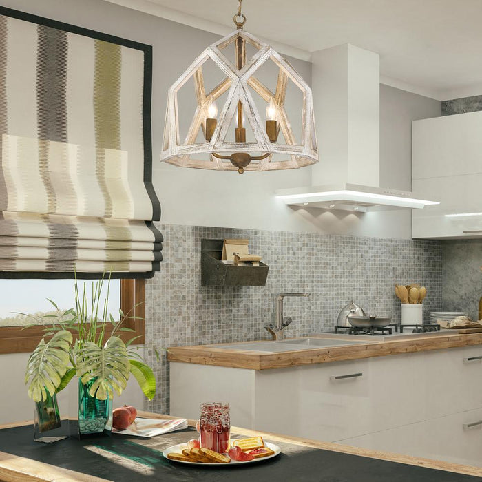 Pendant Golden Lighting 0881-3P BC Asher 3 Light White Wood Pendant Golden Lighting