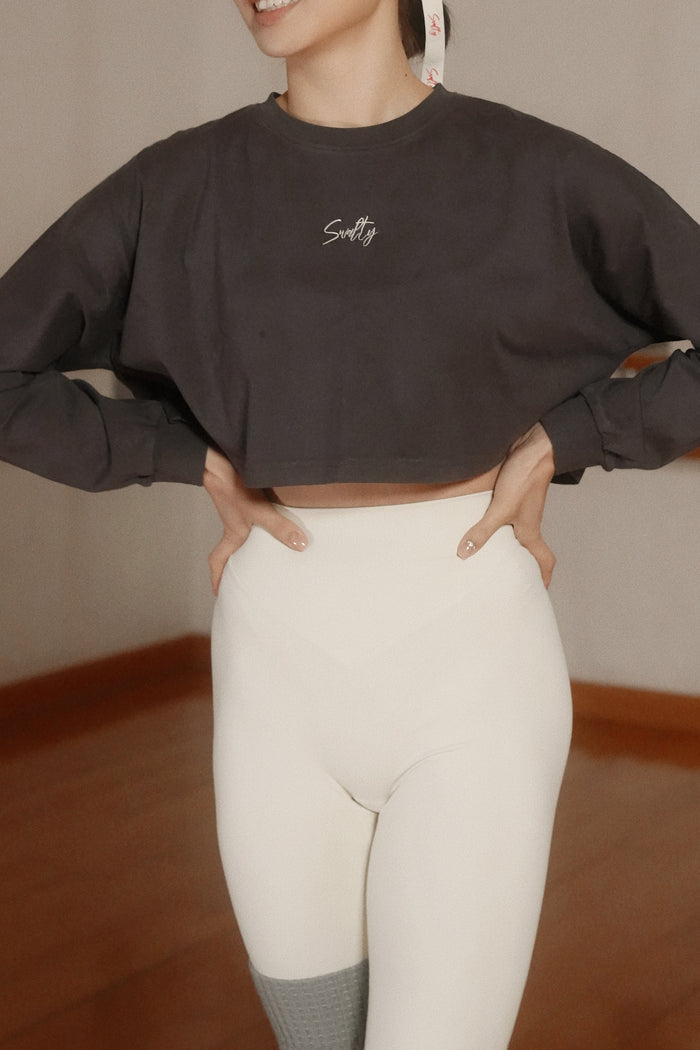 Gothic Long Sleeve Crop Top | Dark Grey