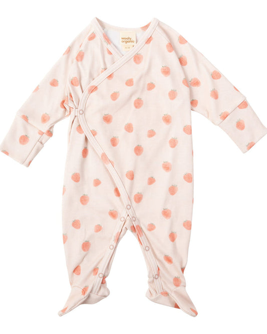 GOTS Organic Cotton Baby Wrap Sleepsuit – Strawberry Spark - Wooly Organic