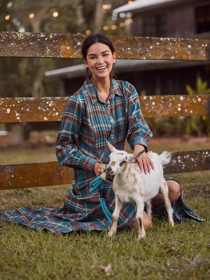 Hailee Maxi Dress - Teal Camel Plaid-view 3