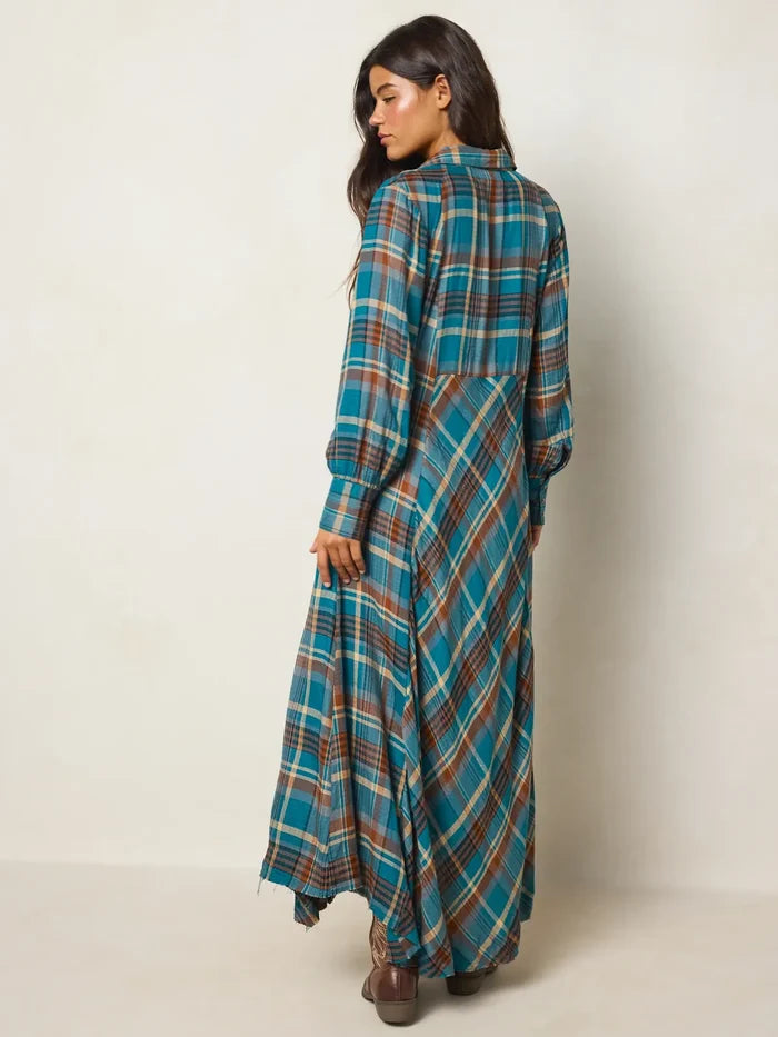 Hailee Maxi Dress - Teal Camel Plaid-view 6