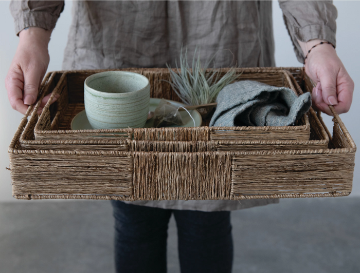 Hand-Woven Trays with Handles