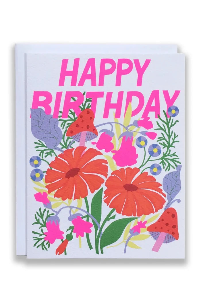 Happy Birthday Note Card with Mushrooms and Florals Apothecary Banquet Atelier & Workshop