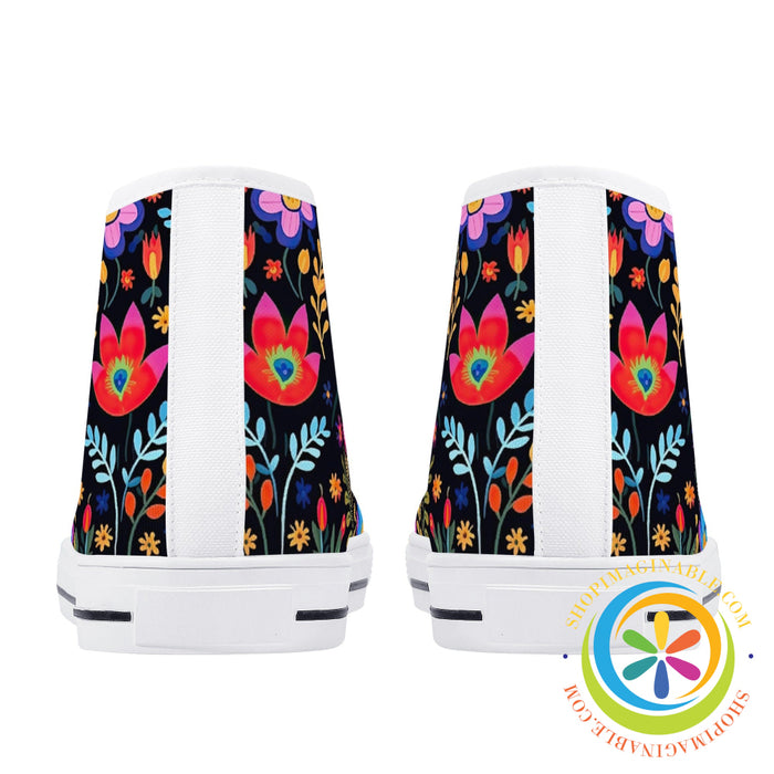 Happy Floral Ladies High Top Canvas Shoes
