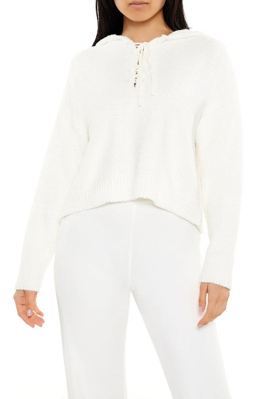 Hooded Lace-Up Sweater