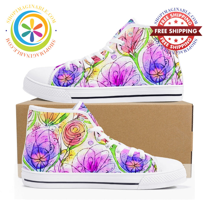 Impressionist Floral High Top Canvas Shoes