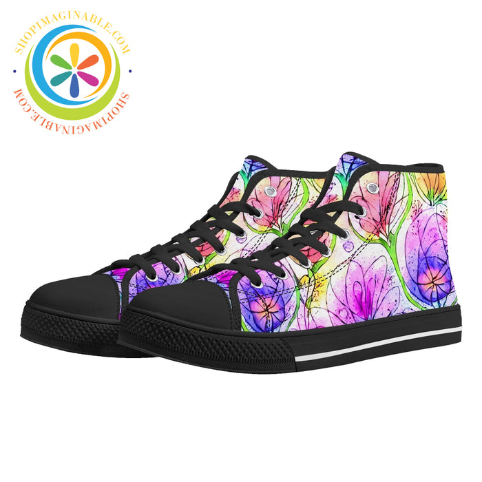 Impressionist Floral High Top Canvas Shoes Black / US11.5 (EU43)
