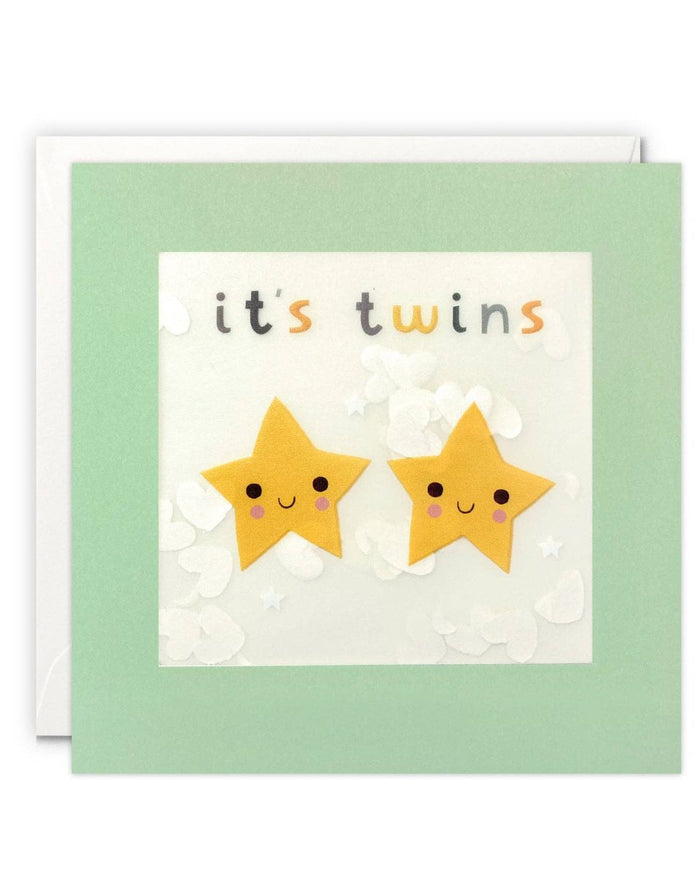 It’s Twins Stars Confetti New Baby Card – Plastic-Free Paper Shakies