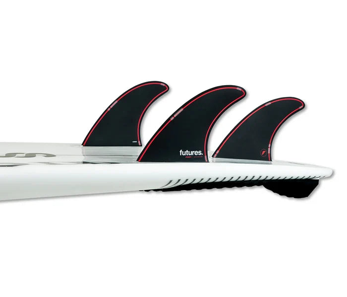 Jordy Signature Honeycomb Thruster Large Futures Fins installed on surfboard view