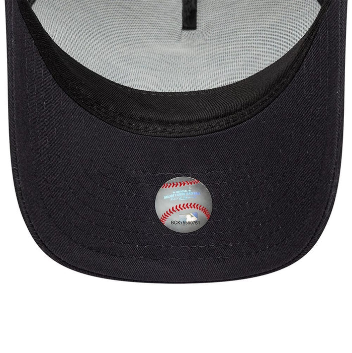 Pictured is this MLB Patch LA Dodgers 9FORTY M-Crown A-Frame Trucker cap in navy. 5