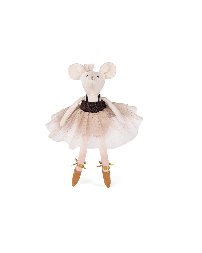 Stuffed mouse toy in a ballet outfit on a white background