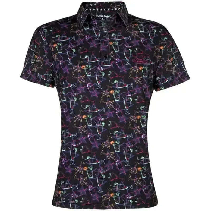 Fun woman's golf shirt with neon cocktail design