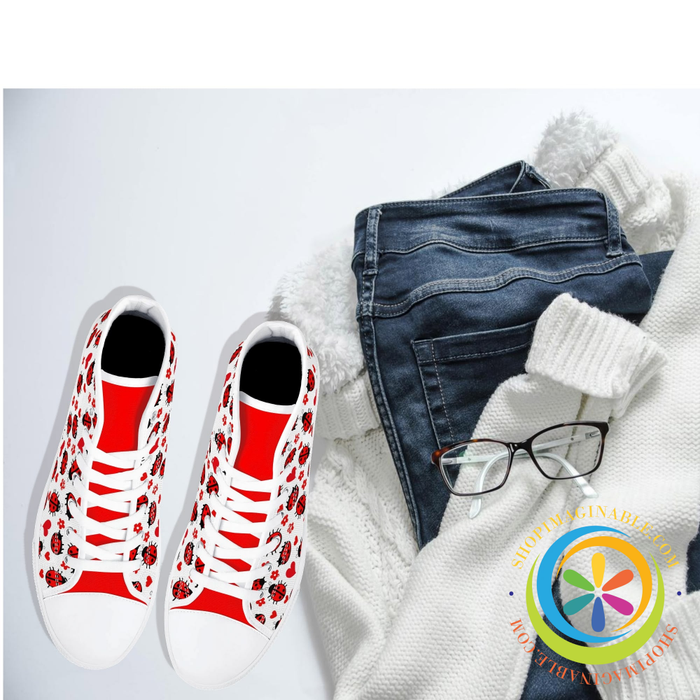 Ladybug Love Ladies High Top Canvas Shoes