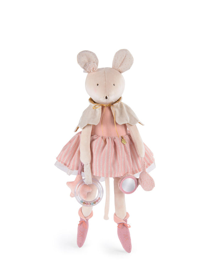 Plush mouse toy in a dress with a white background